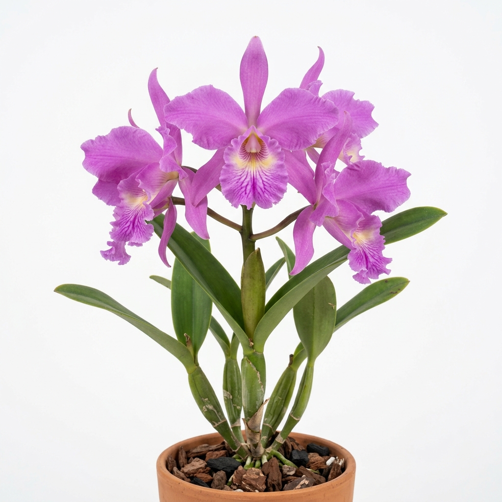 Cattleya Lobata orchid showing rose-purple flowers with ruffled petals and a deeply lobed lip.